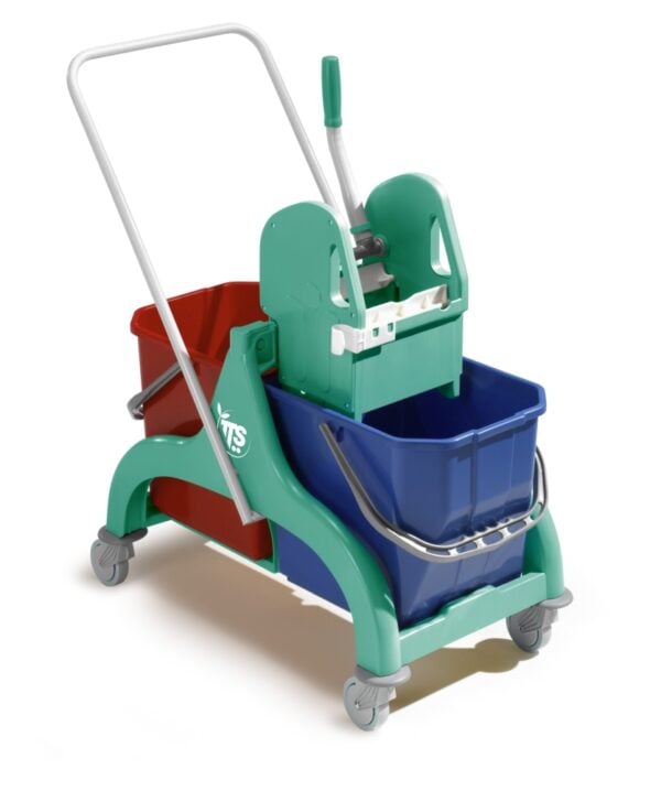 Carrello con maniglia reversibile verniciata Rilsan, telaio e strizzatore Tec colorati, 2 secchi blu/rosso e ruote - NICK TEC - TTS 00006088